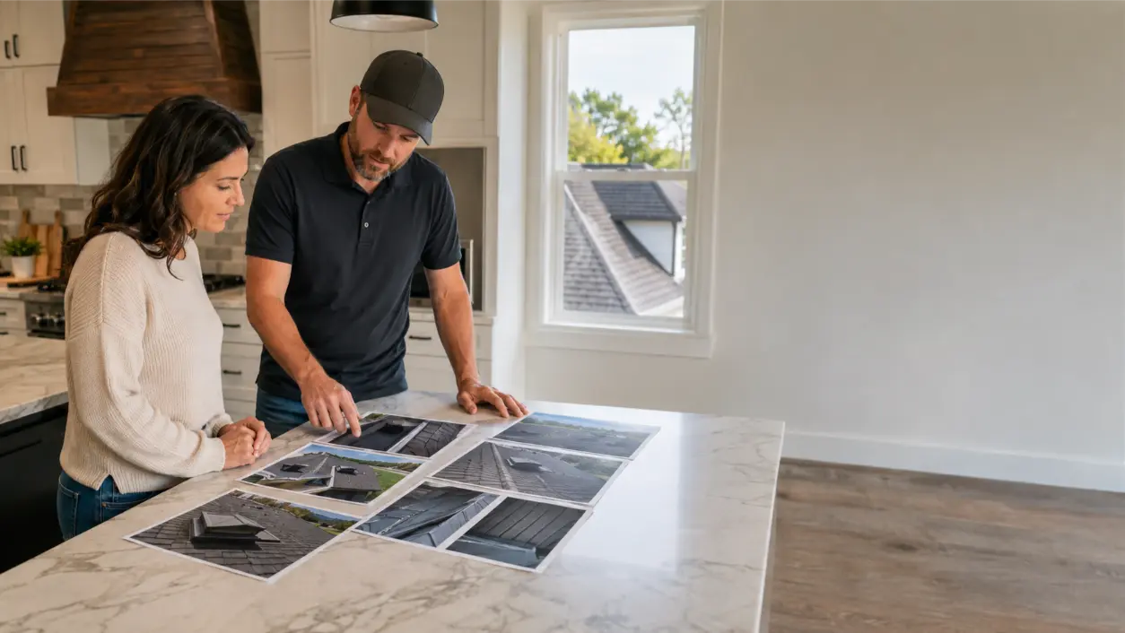 Use this guide for evaluating before and after roof photos by checking flashing, valleys, penetrations, decking, property protection, cleanup, and the details wide gallery shots can hide.