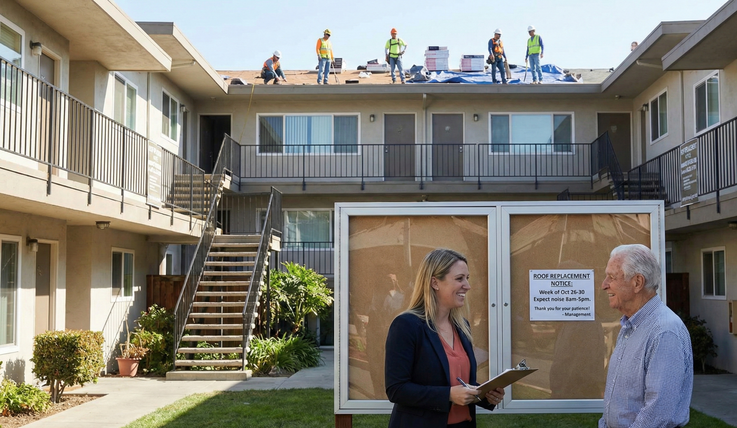 A step-by-step plan for multi-day apartment reroofing and reducing tenant complaints during roof replacement
